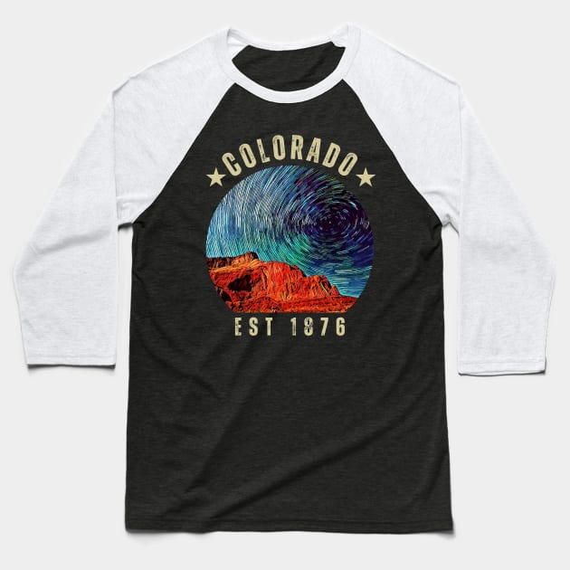 Colorado Retro Vintage Mountains Baseball T-Shirt by TayaDesign